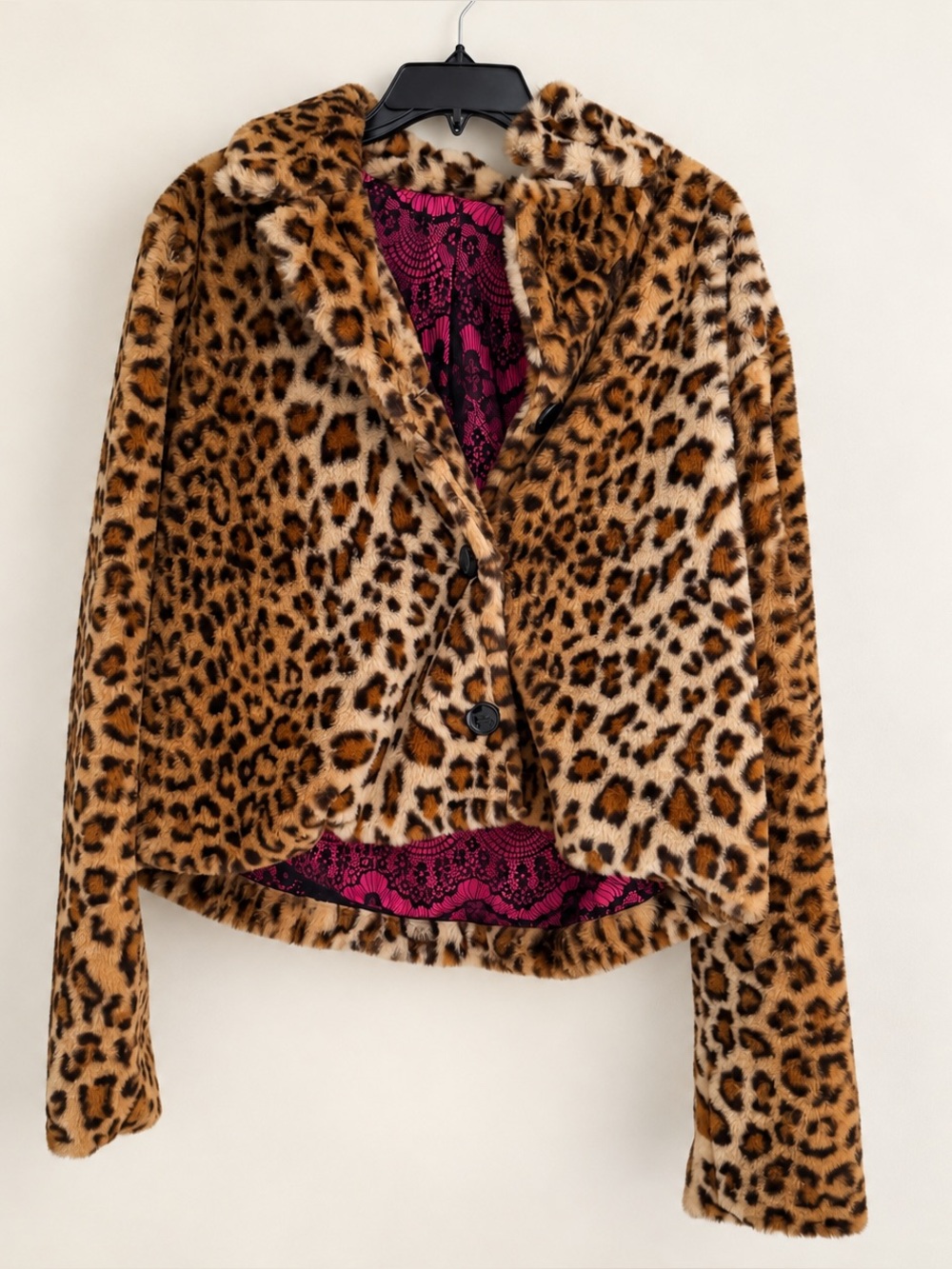 Leopard Print Faux Fur Jacket with pink lining